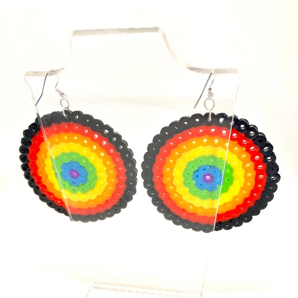 Large Rainbow Earrings - Pride Earrings - Perler Earrings - Statement Earrings - Picture 4 of 9